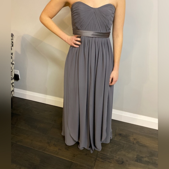Charcoal Grey sweetheart neckline chiffon strapless dress size 12 - Picture 2 of 3